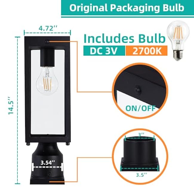 Solar Lamp Post Light Outdoor Waterproof,Dusk to Dawn Solar Post Light for Yard,Garden,Driveway and Patio,Matte Black,14.5