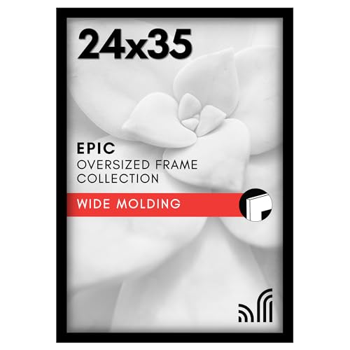 Americanflat 24x35 Poster Frame with Polished Plexiglass - Black Picture Frame - Wide Photo Frames Made of Engineered Wood for Vertical or Horizontal Wall Display - Epic Collection - Black