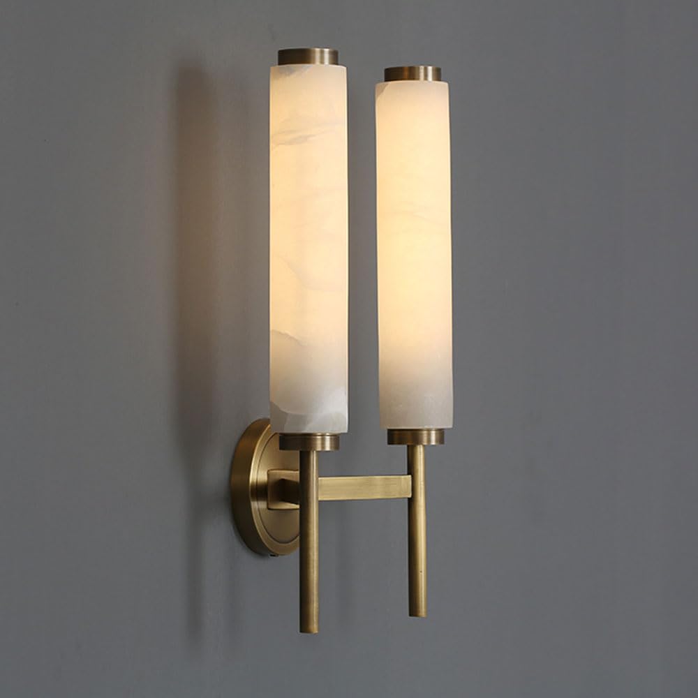 ZGDHWCR Medieval Industrial Style LED Warm Light Wall Sconce, Natural Alabaster 2-Light Wall Lamp, Hard Wire Connection Marble Wall Light, Bedside Hallway Dressing Table Decorative Light Fixtures