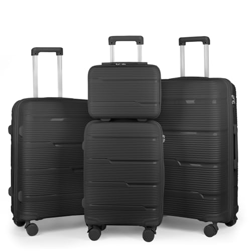 MERCURY TEXTIL- Juego de 4 Maletas de Viaje Neceser, Cabina, Mediana y Grande de Polipropileno con Ruedas Giratorias 360º y Cierre de Seguridad. (Negro)