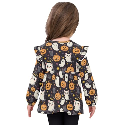 Halloween Pumpkin Specter Cat Girls Shirts Cotton Long Sleeve Ruffle Toddler Tee Tops4