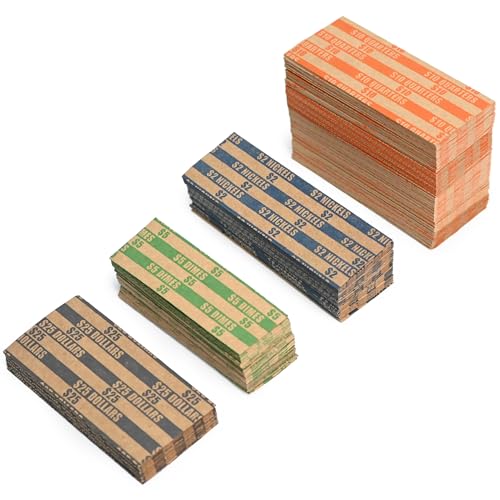 L LIKED 300 Assorted Bundle Flat Striped Coin Wrappers (150 of Quarter, 60 of Nickel&Dime, 30 of Dollar)