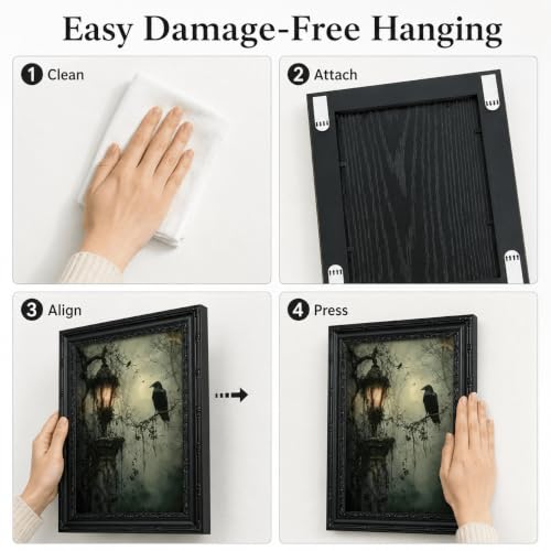 Black Framed Wall Art Gothic Raven Canvas Print Halloween Spooky Raven Crow Lantern Decor Picture Moody Dark Academia Artwork for Living Room Bedroom 12x16 inch - image 7