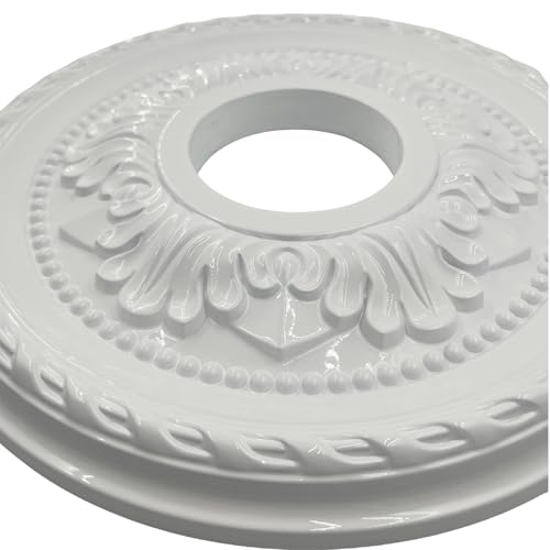 Image of Ceiling Medallion for Light Fixtures Ceiling Fan Medallion Ceiling Light Cover Plate Home Lighting Ceiling Medallions 12 inch OD x 3.6 inch ID(White)