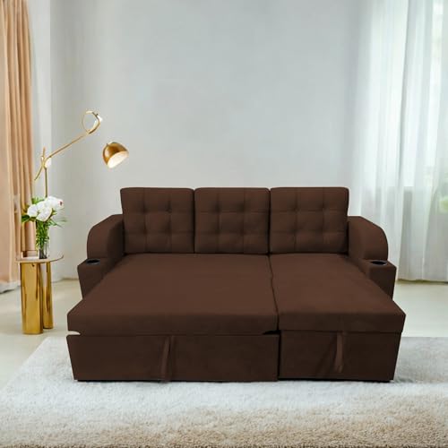 Image of Casaliving Grance LHS 4 Seater Corner Sofa Cum Bed for Living Room with Storage (Brown in Fabric) Premium Fabric Sofa