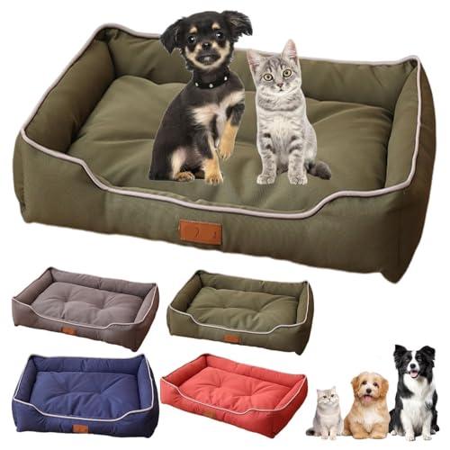 XINFUYIJIA 犬用ベッド 夏 洗える ペットベッド 猫 四角 ペットクッション 小型犬 柔らかい ペットソファー 防水 通気性 滑り止め 枕付き ペット用品 清掃しやすい 破れない 暑さ対策 多頭飼い オールシーズン対応(グリーン,L)