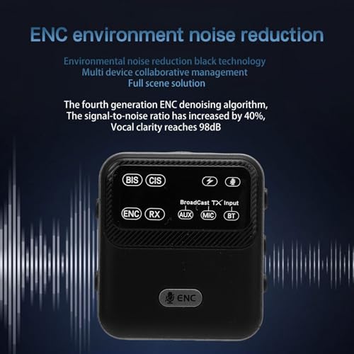 Yunseity Transmitter Receiver, Transmisor y Receptor USB Inalámbrico Broadcast 100m con pantalla LED para guía turística, maestro, adaptador de audio multipropósito, micrófono con cancelación de ruido ENC miniatura 5