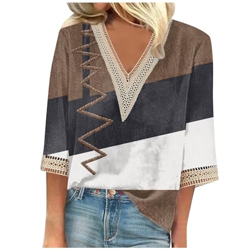 Cocila Haut Femme Dentelle Soldes Tunique Femme Ete Fluide Ample Haut À Paillettes Pull Grande Taille 52 54 56 Marron Oversize sous Blanc Coton VêTements...