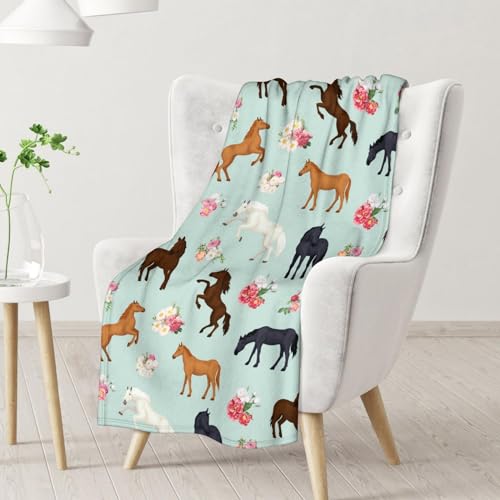 Mercuryelf Horse Blanket Gift - 30x40 Inches Aesthetic Throw Blankets for Girls - Mint Green Soft, Fuzzy & Warm Throws for Lap, Crib