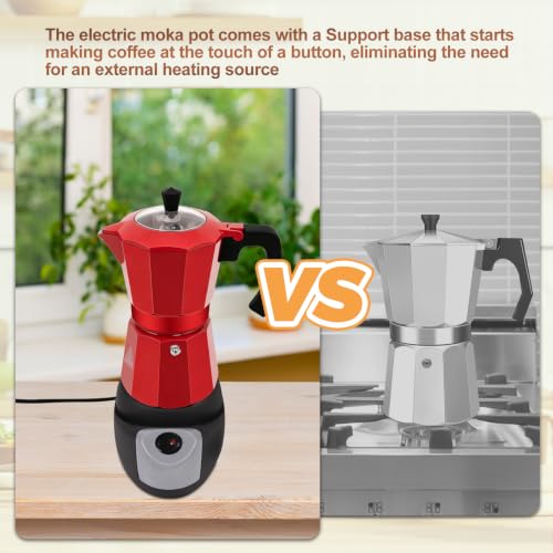 Image of Aluminum Electric Coffee Maker Moka Pot for 5-6 Cup 270ml with Detachable Base Coffee Makers for Home Coffeemaker Italian and Cuban MochaPot Espresso Coffee Maker Red