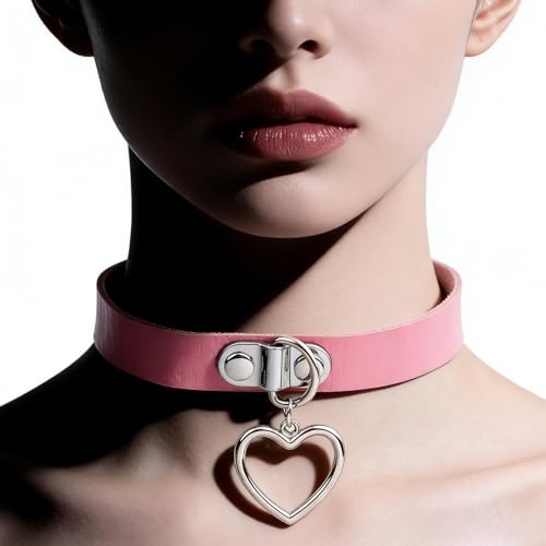 MILAKOO Punk Rock Choker Damen Gothic Lederhalsband mit Anhänger Herz Punk Halsband Frauenpink