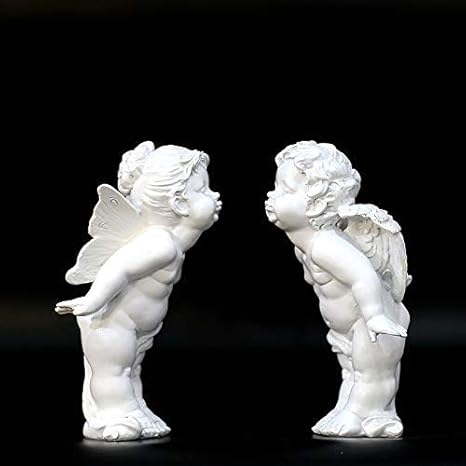 Amazon ポリレジンキス子供男の子と女の子の庭の装飾像の置物 妖精の彫刻かわいいキス天使の羽 装飾的な屋内ギフトホワイト2個セット 置物 オブジェ オンライン通販