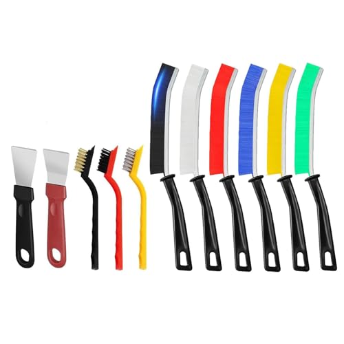 DuDuZui Set di 11 Spazzole per la Pulizia Delle Fessure, 6 Spazzole Colorate per la Pulizia Delle Fessure, 3 Spazzole Metalliche in Ottone/Acciaio Inossidabile/Nylon, 2 Raschietti