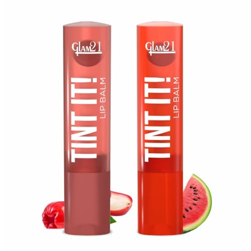 Image of Glam21 Tint it! Lip Balm | Everyday Hydration & Moisturized Lips with Vitamin-E, Shea Butter, Avocado Oil, SPF15 |Lip Care For Dry & Chapped Lip | 3.5gm Each | Combo Pack Of 2 (Rose Apple & Watermelon)