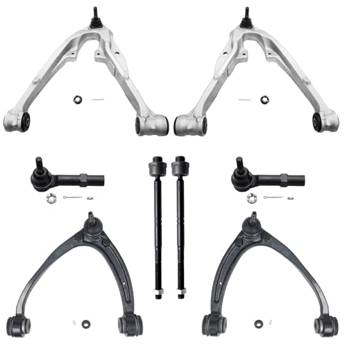 Image of Detroit Axle - Front Control Arms Kit for 2007-2013 Chevrolet Silverado 1500 GMC Sierra 1500 Suburban Yukon XL 1500 Avalanche Tahoe Cadillac Escalade, Lower Upper Control Arms w /Ball Joints Tie Rods