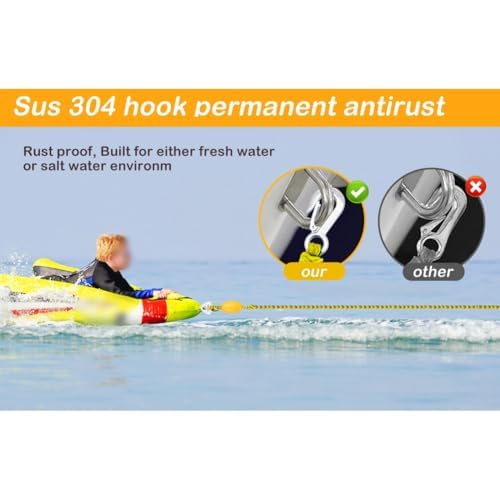 Fune da traino resistente per barca, 5,4 m, per tubi, sci nautico e wakeboard, resistenza alla trazione di 2,177 kg, puleggia rotante a 360°, anello connettore galleggiante, adatta per console