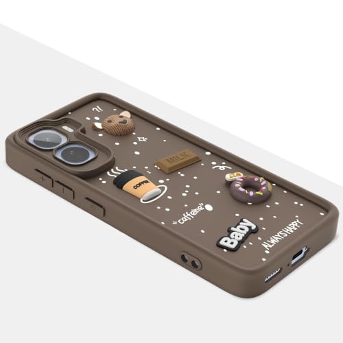 Image of Bintage Cute Fun Taddy Cartoon 3D Ball Bear Milk Cake Coffee Silicon Case Full Body & Camera Protection Back Cover Compatible for Vivo T5 Pro 5G - Brown