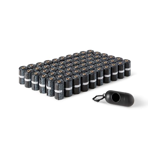 Amazon Basics Sacchetti igienici per cani con dispenser e clip per guinzaglio, inodori, Senza profumazione, 900 pezzi (60 confezioni da 15 sacchetti)