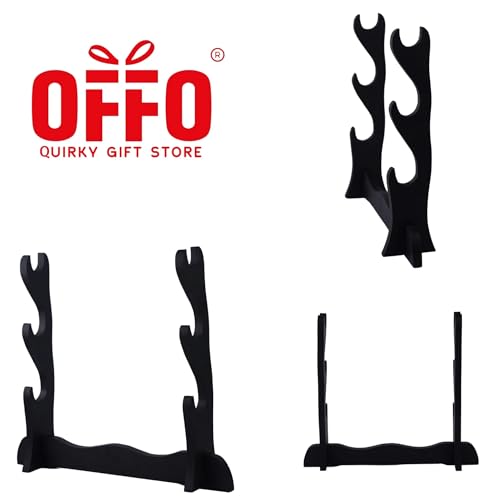Image of Offo 3-Step Wooden Katana Stand | Wall Mounted Display Holder for Katana & Ninja Blades | Double-Layer Elegant Rack for Living Room, Bedroom, Office & Store Decor