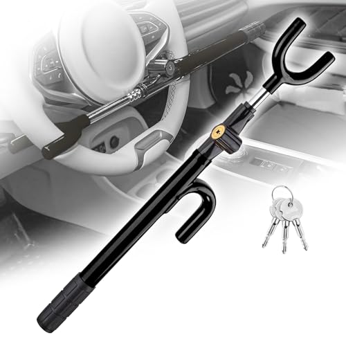 CARTMAN Vehicle Steering Wheel Lock Car Anti Theft Security Lock with Adjustable Length Fit for Cars Trucks Vans and SUVs, Black