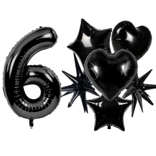 Image of TONIFUL 6th Birthday Balloons Kit 40 Inch Black Large Number 6 Foil Balloon