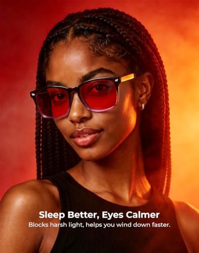 Image of TIJN Sleep Glasses with Blue Green Light Blocking, Red Light Lens for Computer Gaming, Screen Fatigue & UV Protection
