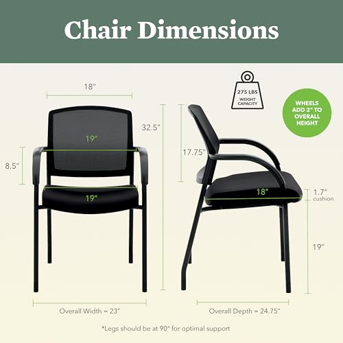 Image of HON Lota Mesh Office Chair with Arms and Casters, Guest and Conference Desk Chair for Reception Areas, Waiting Rooms, and Offices, Fabric Seat, Stackable Design, Black