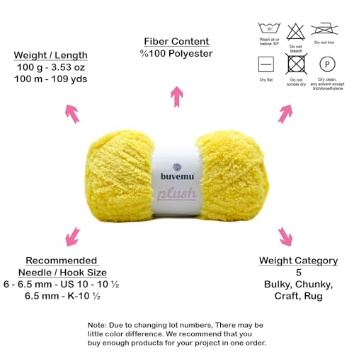 Image of Plush Faux Fur Bulky Yarn, Super Soft Fluffy Fuzzy for Knitting Crocheting Crafting, 100 Gram (3.53 Ounces) 109 Yards (100 Meters) (Yellow)