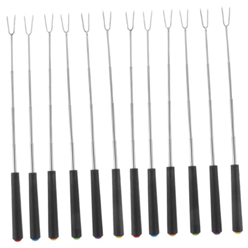 Garneck Extendable Bbq Forks Design 12pcs Stainless Steel Roasting Sticks for Hotdog and Fondue for Campfire Accessories