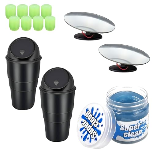 Image of Oblivion Car Cleaning Kit Combo 13 Pcs - Tyre Valve Caps Luminous Glow 8 Pcs, Adjustable Rear View Mirror 2 Pcs, Super Clean Magic Gel 1 Pc & Mini Trash Bin 2 Pcs for Auto Accessories Cleaner & Safety