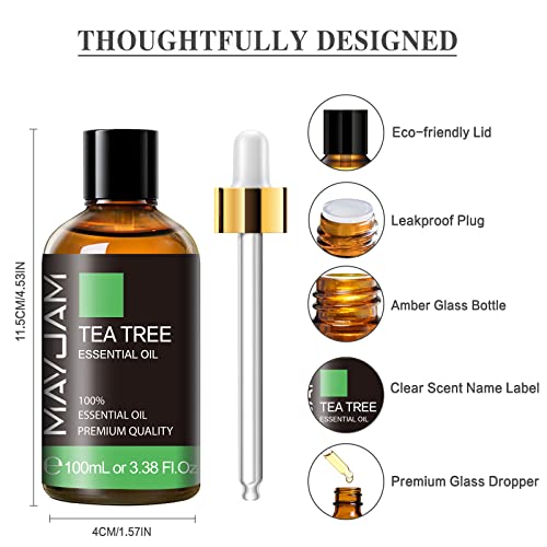 Tea Tree Essential Oil For Diffuser, Mayjam Pure Essential Oils, Huge 3.38Fl.oz Bottle, Tea Tree Oil With Glass Dropper #TOP5