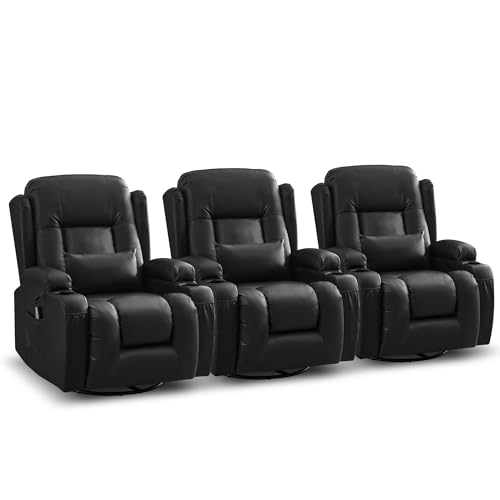 SITURAY Manuell Verstellbar Relaxsessel Fernsehsessel Massagesessel mit Liegefunktion Wippfunktion, 360° Drehbar TV Sessel mit Heizung, Kunstleder Kinosessel bis 150 kg für Wohnzimmer (3, Schwarz)