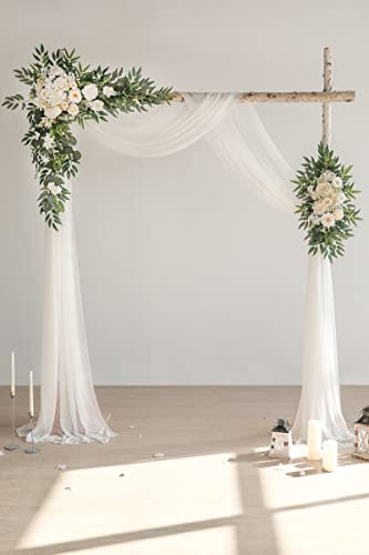Serra Flora Wedding Arch Flowers Swag Kit (Pack Of 4) 2Pcs White Greenery Artificial Flowers With 2Pcs White Sheer Draping Fabric Floral Swags For Ceremony Reception Decorations #TOP1