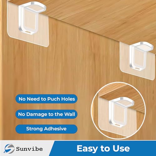 Image of SUNVIBE 6 Pieces Adhesive Partition Hook, No Drill Shelf Support Brackets Suitable for Kitchen Lockers, Wardrobes, Display Cabinets