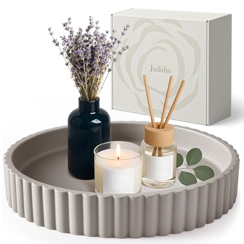 Decor Tray for Coffee Table Decor, Round Serving Circle Concrete Large Stone Trays for Minimalist Home Modern Dining Centerpiece Bathroom Kitchen Island Counter Contemporary
