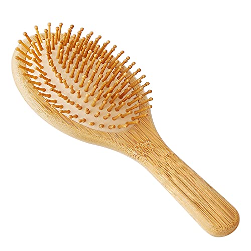 Cepillo para el cabello, cepillo de masaje antiestático, cepillo de pelo de madera de bambú natural para cabello grueso, fino, rizado y mojado