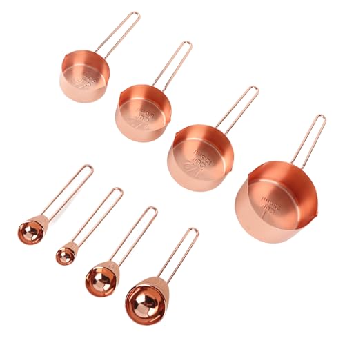 NOENNULL 8 Pcs Stainless Steel Cups and Spoons and Spoons - Professional Kitchen Cooking Tools with Engraved Scales, Nesting Design for Storage