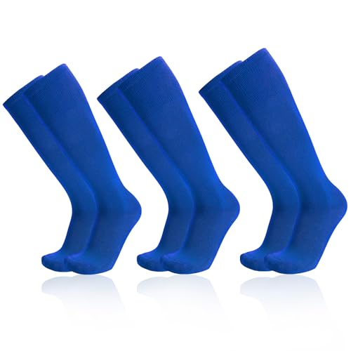 YA BELT 3 Pairs Youth Royal Blue Baseball Socks for Boys Girls Knee High Soccer Softball Sock for Men Women (Medium)