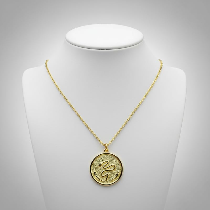 Pendentif médaillon serpent argent or chaîne câble 45.7 cm ronde - 2