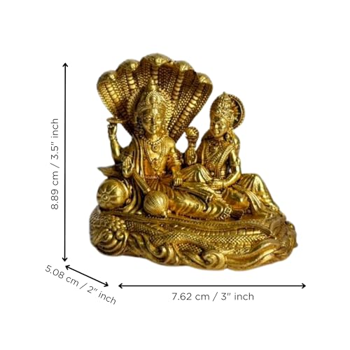 Image of eCraftIndia Brass Vishnu Lakshmi Idol with Sheshnaag | God Murti for Home Decor, Pooja, Temple & Diwali Housewarming Gift
