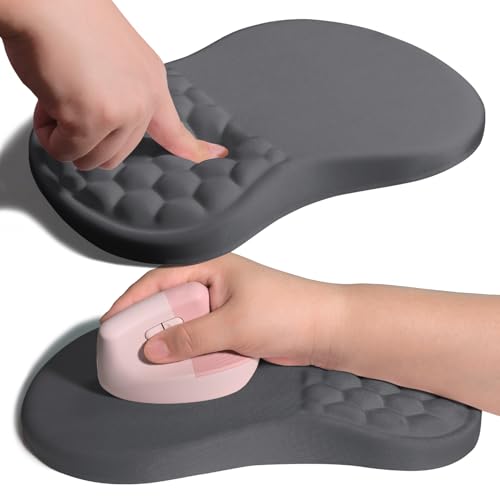 Image of Ergonomic Joint Wrist Support Mouse Pad with Memory Foam Cushion Massage Bump, Carpal Tunnel Pain Relief Mousepad Slope Design for Wrist Rest, 11.8x7.9 in, DimGray