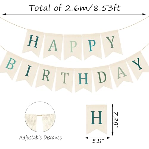 Image of Doumeny Happy Birthday Burlap Banner Boho Birthday Banner Garland Neutral Green Bohemian Party Bunting Flag Colorful Happy Birthday Sign Hanging Garland for Home Fireplace Nursery Party Backdrop Decor