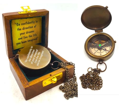 Brass Nautical - Brújula Thoreau 'Go Confidently', regalo para graduación, día de confirmación, bautizo, año nuevo, cumpleaños, aniversario, comunión, camping miniatura 1