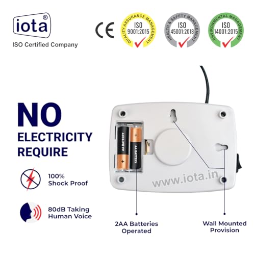 Image of iota (Model: H1) Water Tank Alarm, Overflow Control Bell, Cell /Battery Powered, Loud Human Voice, Sensors, 100% Shock Proof