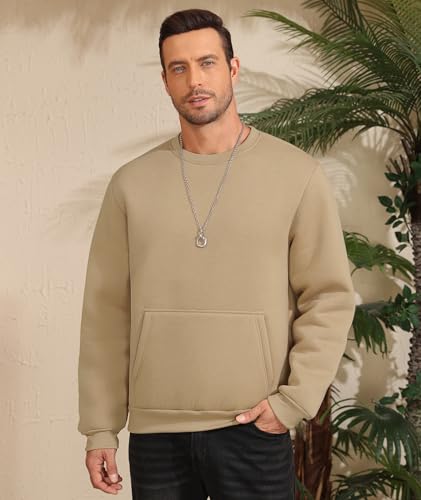 ZITY Mens Sherpa Sweatshirt Plain Heavyweight Thermal Fleece Pullover Shirts Long Sleeve Warm Winter Sweaters Brown - image 6