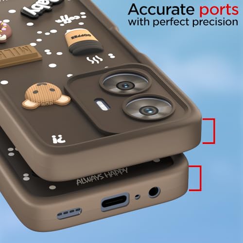 Image of Pikkme Back Cover for Realme Narzo N55 / Realme C55 | Cute Fun Cartoon 3D Bear Silicone Full Body Protection Bumper Cover (Brown)