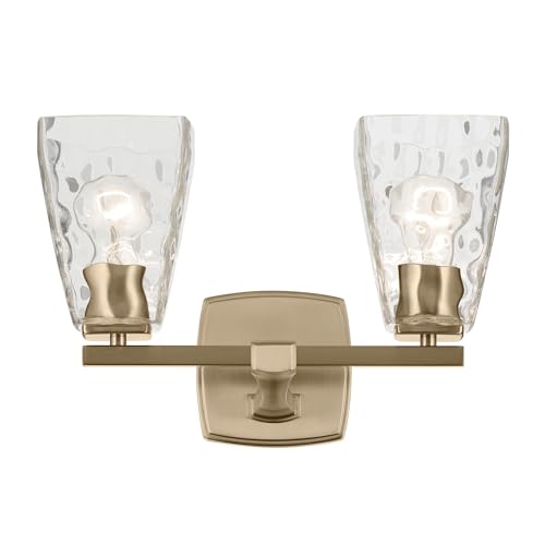 Image of Kichler Marant 14.25 inch 2-Light Bathroom Vanity Light Fixture with Clear Water Glass in Champagne Bronze for Powder Room Over Mirror (14.25 inch W x 9.5 inch H), 55215CPZWTR