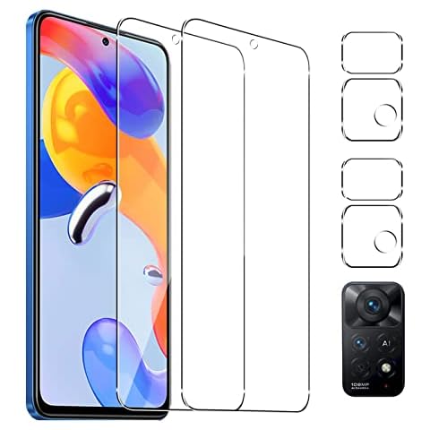 Pkila for Xiaomi Redmi Note 11 Pro 4G/Note 11 Pro 5G Screen Protector 6.67", 2+2 Pack Tempered Glass Protective Film & Camera Lens Protector Anti-fingerprint Bubble-Free 9H Hardness Screen Protector Cover