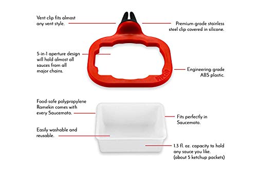 Saucemoto Dip Clip | An in-car sauce holder for ketchup and dipping sauces. As seen on Shark Tank (4 Pack, Gray)