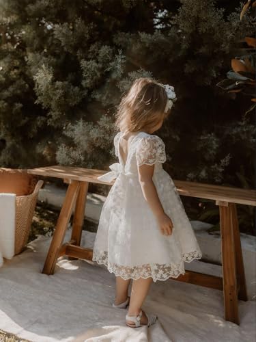 Lace Applique Flower Girl Dress Tulle First Communion Dress Wedding Short Sleeve Bow Knot Short Ball Gowns2